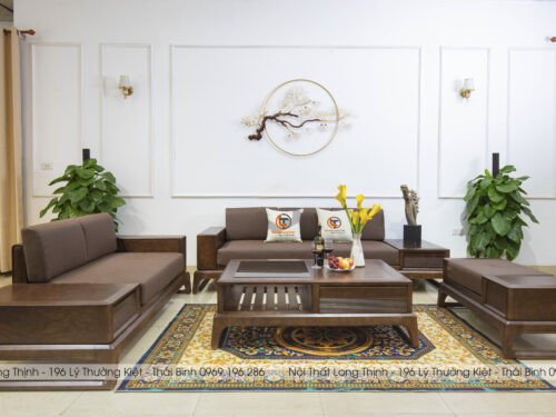 Sofa Gỗ Sồi Mẫu Chân Quỳ - SFCQ01