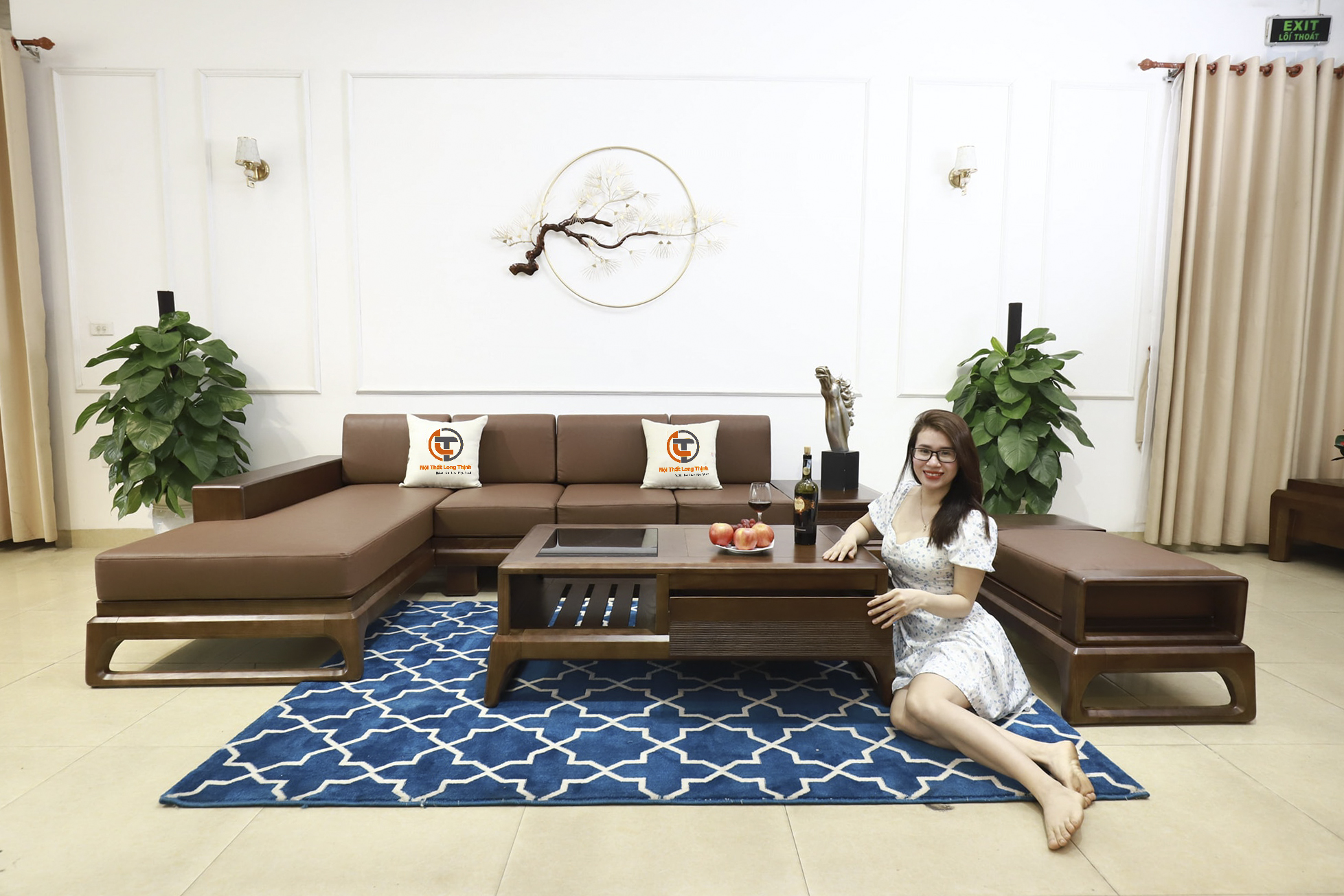 Ghế Sofa Gỗ Góc L Mẫu Chân Quỳ